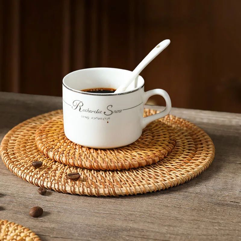 Handwoven Rattan Coaster Heat Resistant Trivet Pad For Mugs And Hot Pots 5
