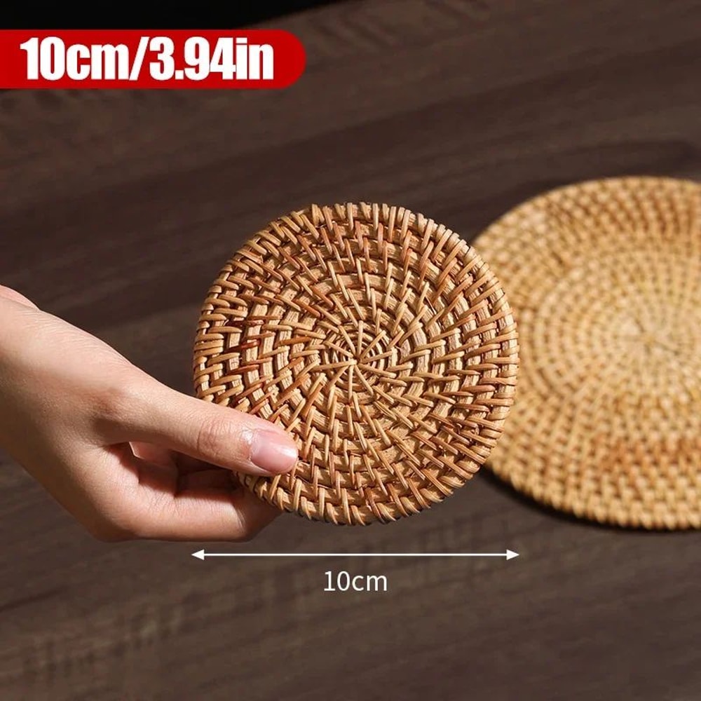 Handwoven Rattan Coaster Heat Resistant Trivet Pad For Mugs And Hot Pots 6