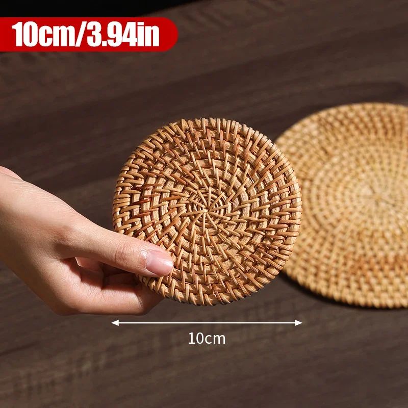 Handwoven Rattan Coaster Heat Resistant Trivet Pad For Mugs And Hot Pots 6