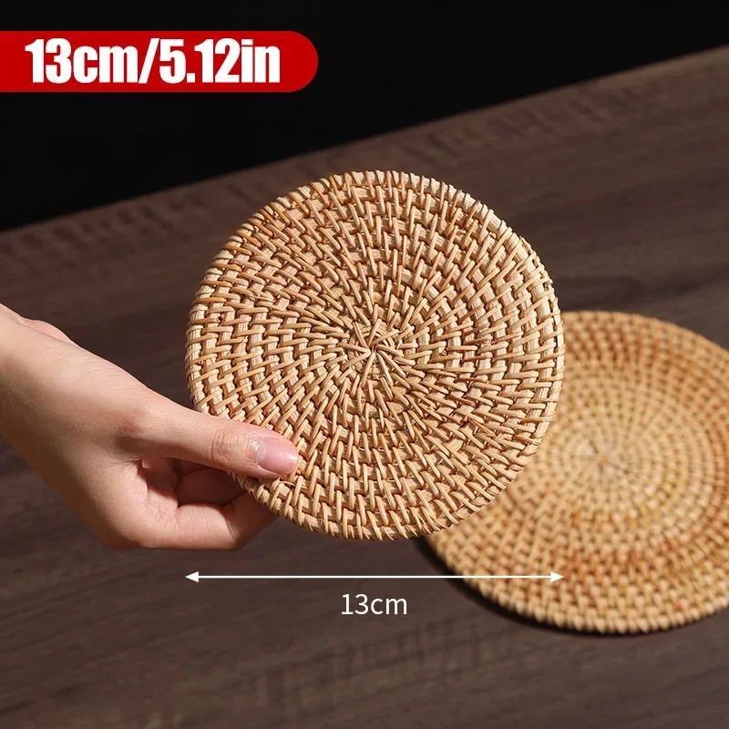 Handwoven Rattan Coaster Heat Resistant Trivet Pad For Mugs And Hot Pots 7