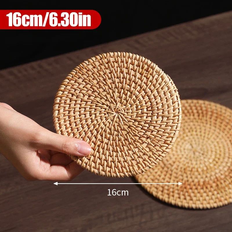 Handwoven Rattan Coaster Heat Resistant Trivet Pad For Mugs And Hot Pots 8