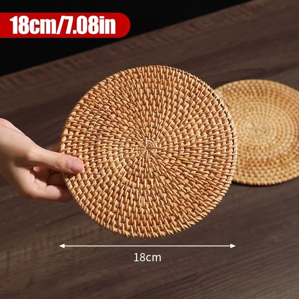 Handwoven Rattan Coaster Heat Resistant Trivet Pad For Mugs And Hot Pots 9