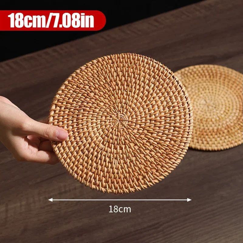 Handwoven Rattan Coaster Heat Resistant Trivet Pad For Mugs And Hot Pots 9