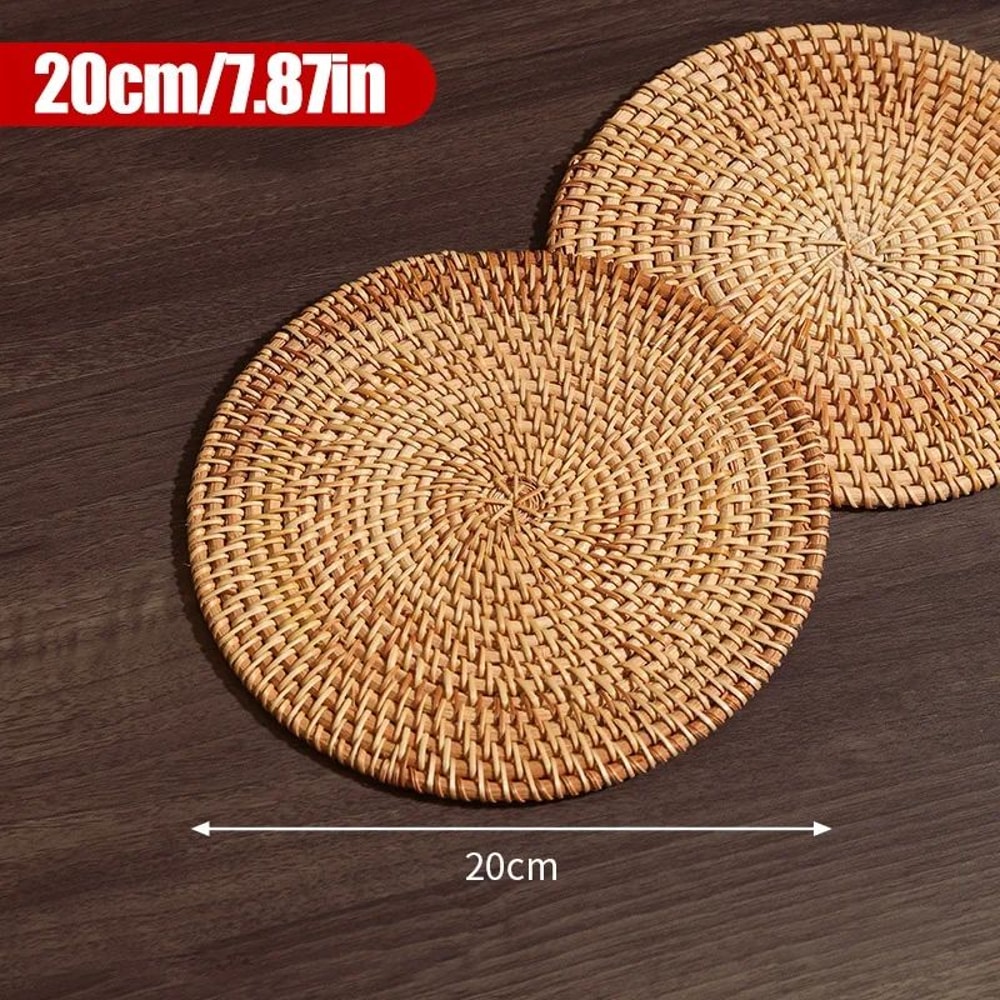 Handwoven Rattan Coaster Heat Resistant Trivet Pad For Mugs And Hot Pots 10
