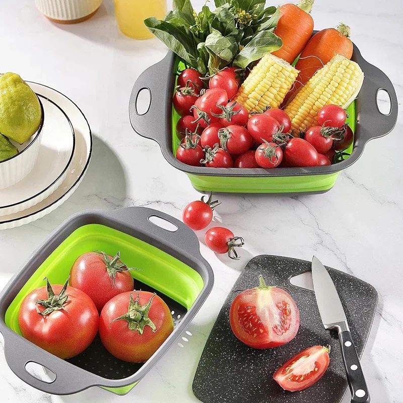 Foldable Silicone Drain Basket Collapsible Fruit Vegetable Washing Colander 5