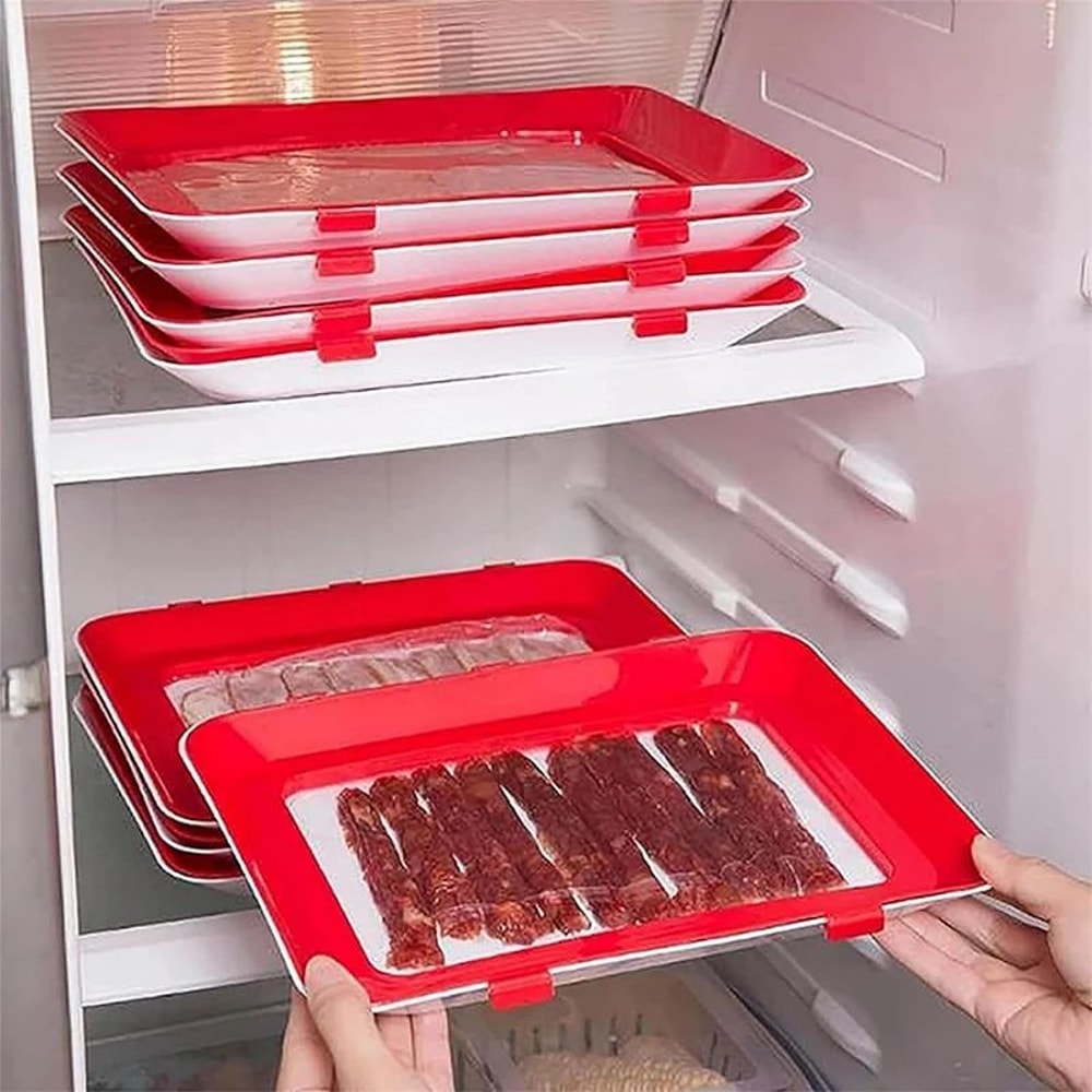 Stackable Food Preservation Tray Set Reusable Refrigerator Storage Trays With VacuumStyle Stretch 4
