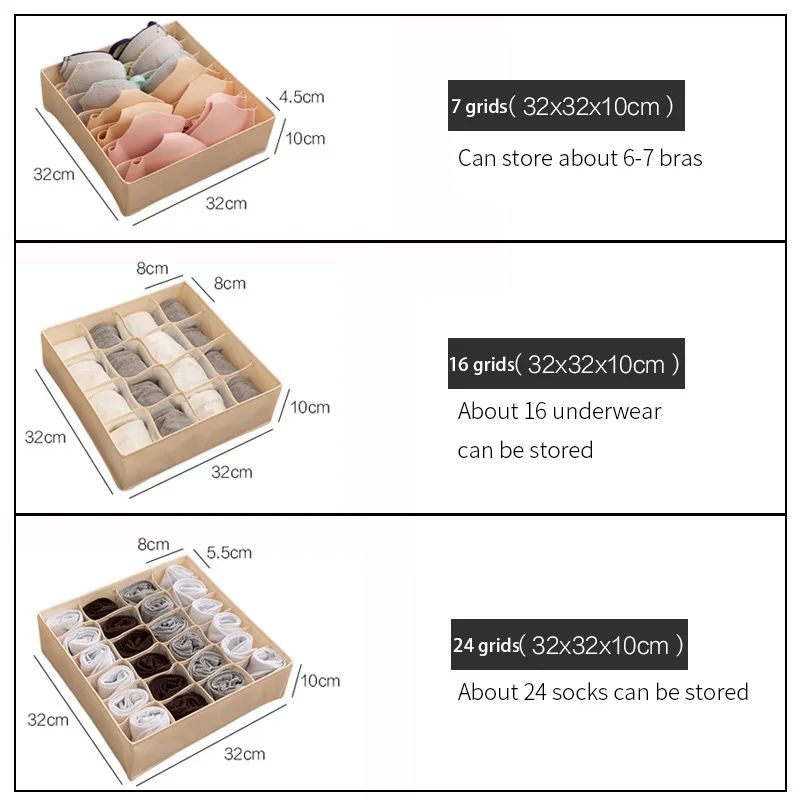 Foldable Grid Drawer Organizer Box For Socks Underwear Leggings 71624 Slots 2