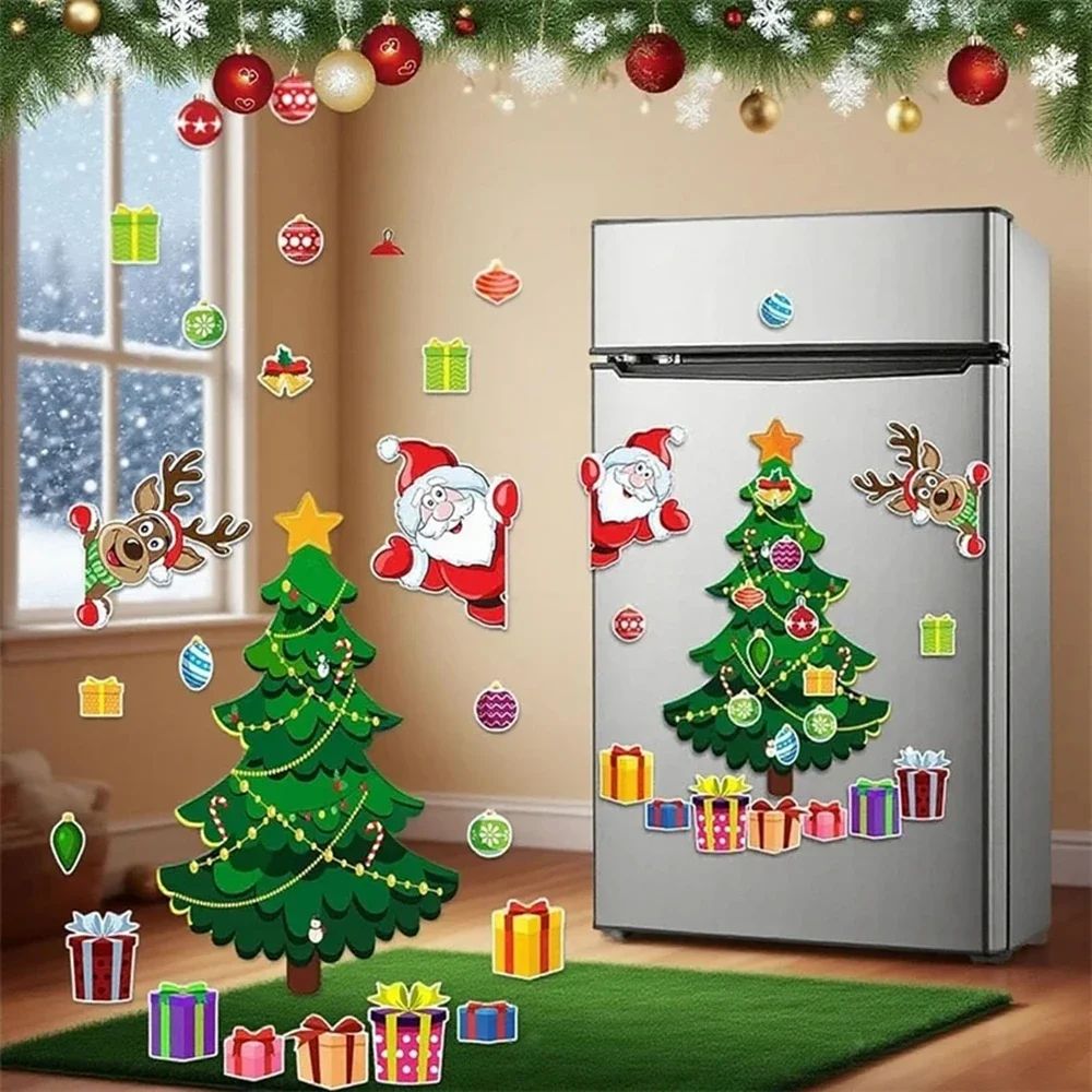 Magnetic Christmas Tree Fridge Decor Set Christmas Fridge Magnets With Santa Reindeer For Refrige 2