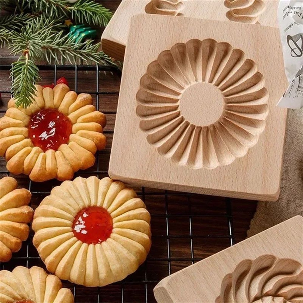 Rustic HandPressed Wooden Cookie Mold 3D Embossing Cookie Stamp For Holiday Everyday Baking 3