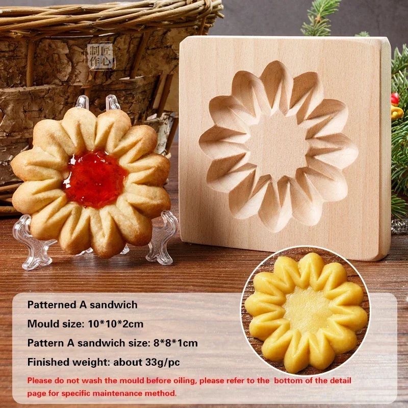 Rustic HandPressed Wooden Cookie Mold 3D Embossing Cookie Stamp For Holiday Everyday Baking 7