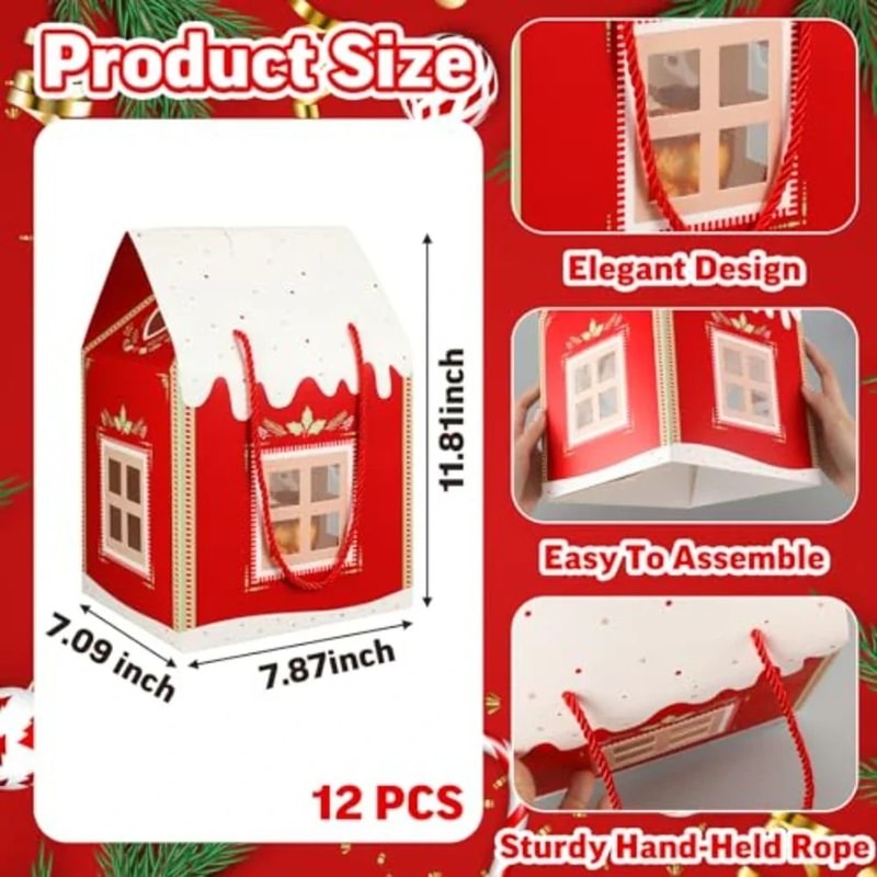 Kraft Paper HouseShaped Christmas Candy Boxes With Rope Handles Set Of 10 2