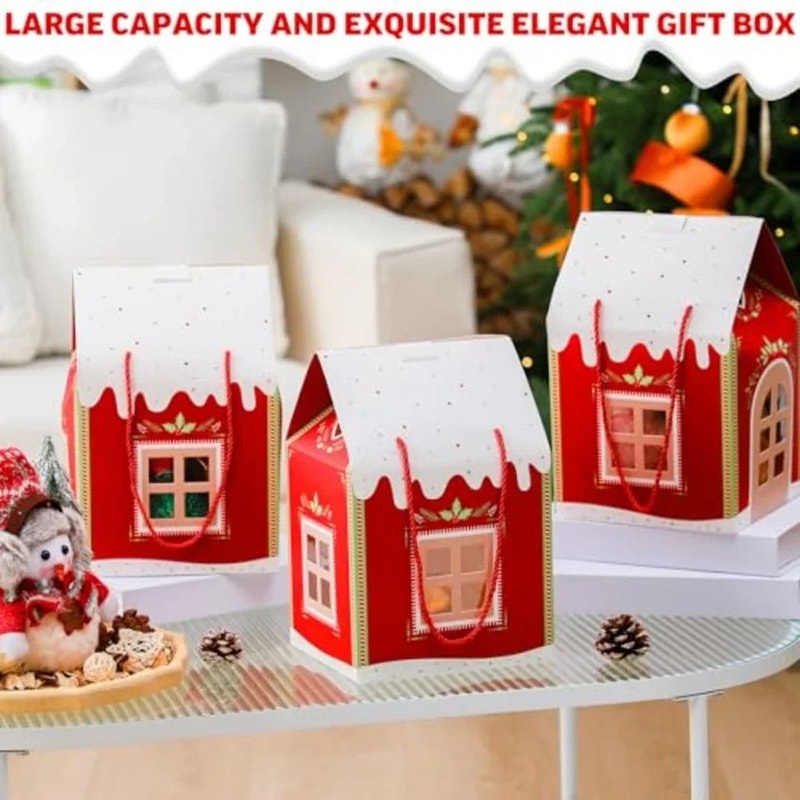Kraft Paper HouseShaped Christmas Candy Boxes With Rope Handles Set Of 10 3