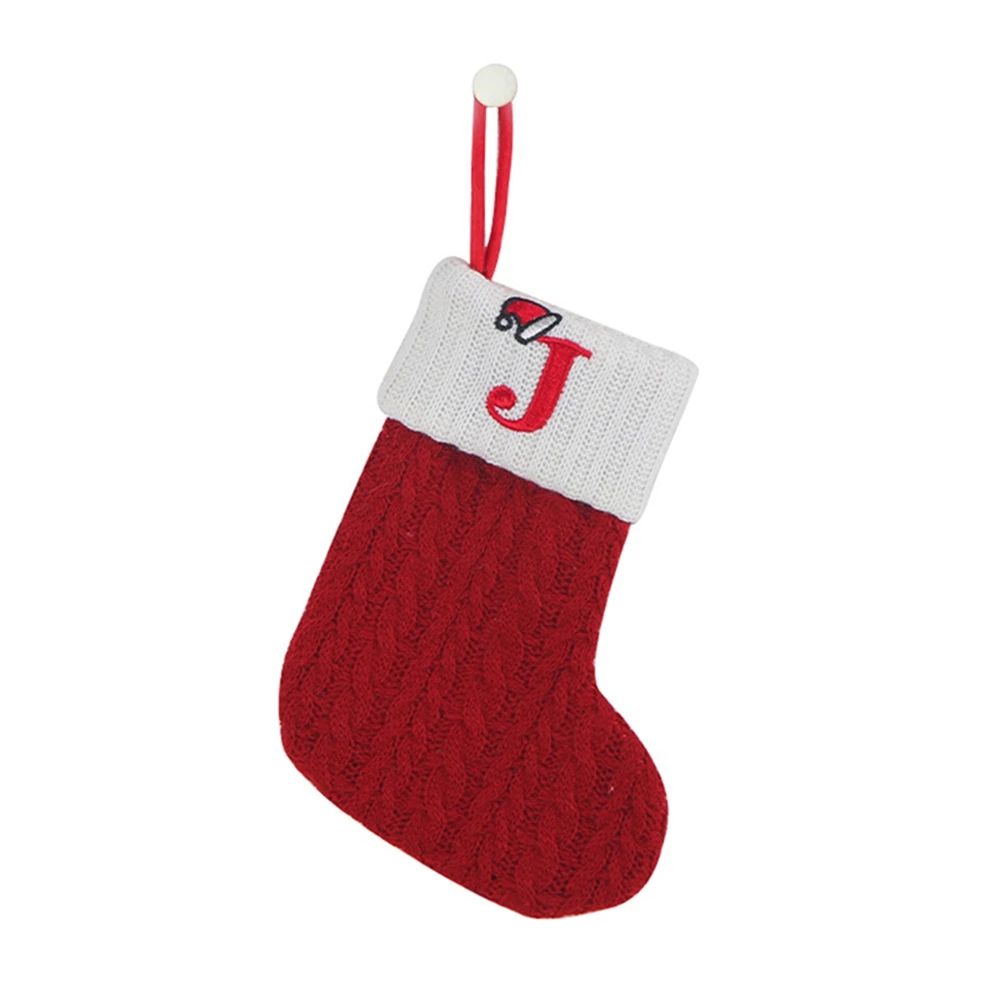 Cozy Knitted Mini Christmas Stocking With AZ Letter Snowflake Design Hanging Loop 9