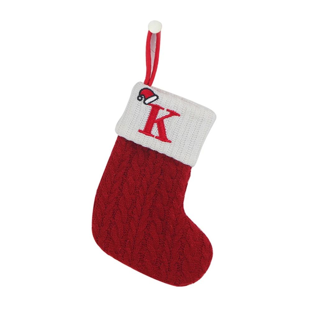 Cozy Knitted Mini Christmas Stocking With AZ Letter Snowflake Design Hanging Loop 10