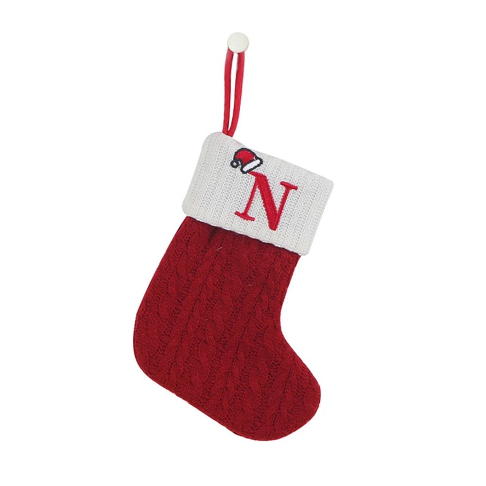 Cozy Knitted Mini Christmas Stocking With AZ Letter Snowflake Design Hanging Loop 13