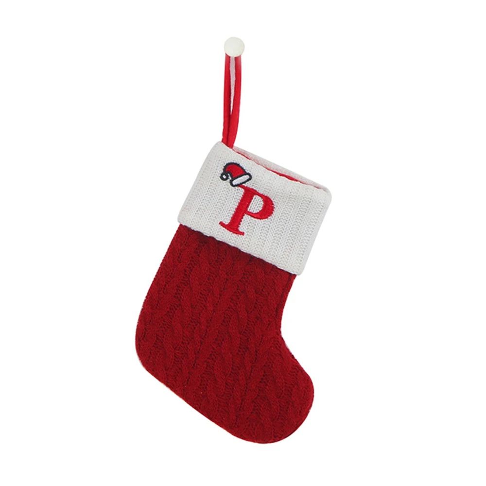 Cozy Knitted Mini Christmas Stocking With AZ Letter Snowflake Design Hanging Loop 15