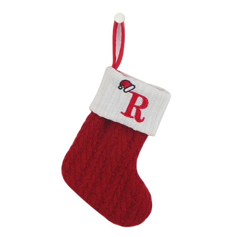 Cozy Knitted Mini Christmas Stocking With AZ Letter Snowflake Design Hanging Loop 17