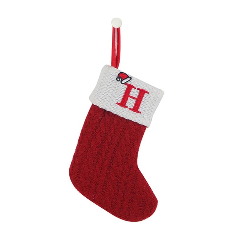 Cozy Knitted Mini Christmas Stocking With AZ Letter Snowflake Design Hanging Loop 7