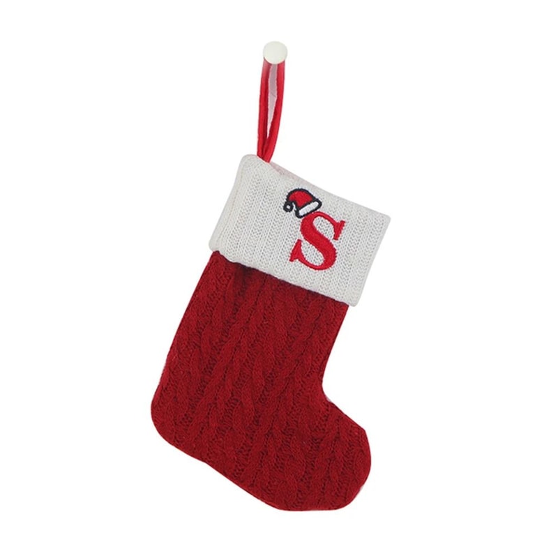 Cozy Knitted Mini Christmas Stocking With AZ Letter Snowflake Design Hanging Loop 18
