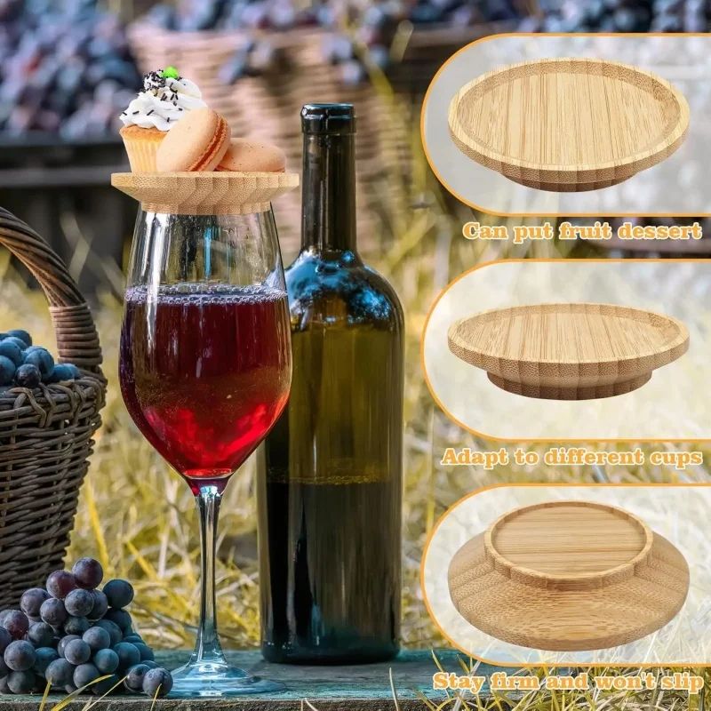 Bamboo Wine Glass Topper Appetizer Plate Charcuterie Board Topper Drink Cover For Parties 2