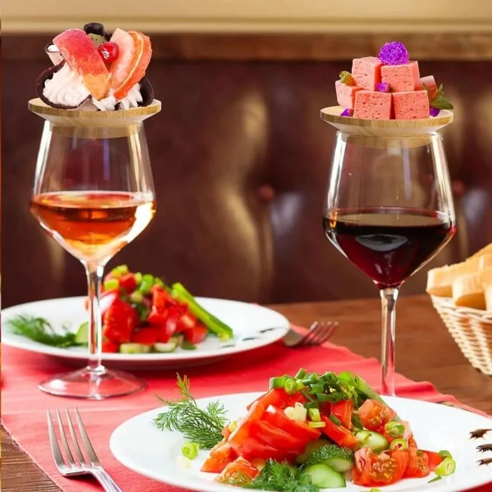 Bamboo Wine Glass Topper Appetizer Plate Charcuterie Board Topper Drink Cover For Parties 4