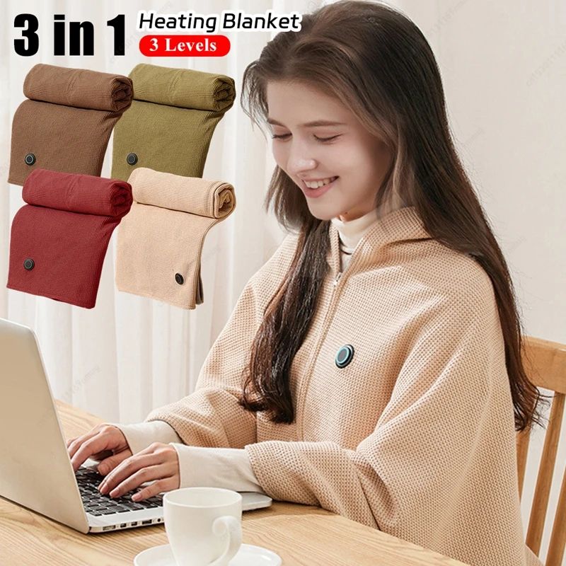 Wearable USB Heated Blanket Shawl With 3 Heat Levels Cozy Office Wrap MachineWashable Warm Quilt 2