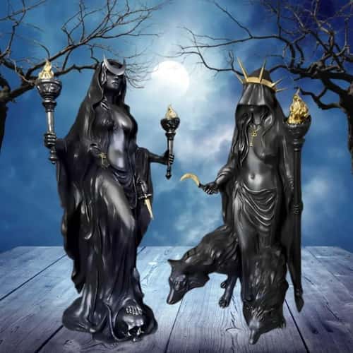 Hecate statue & Artemis Dark Goddess Figurine for gothic witch decor and Halloween Altars