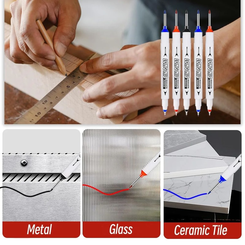 20mm Deep Hole Marker LongTip DualNib Woodworking Marker Pen For Precise Marks 3