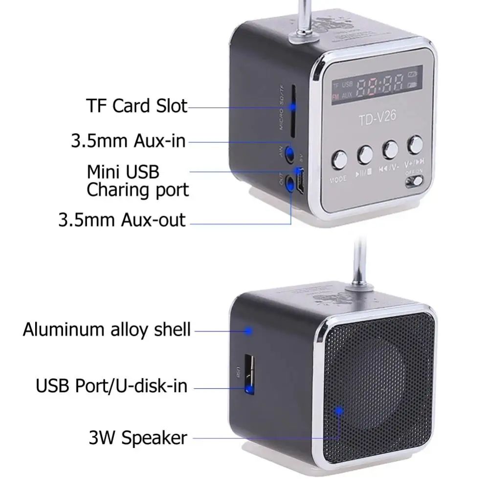 PocketTune Mini Portable FM Radio Bluetooth Speaker Radio With TF Card MP3 Playback TypeC Recharg 3