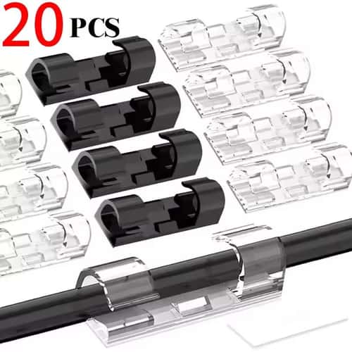 Adhesive cable clips 20-Pack Self-Adhesive Desk & Home Cord Organizer for Clean Cable Management