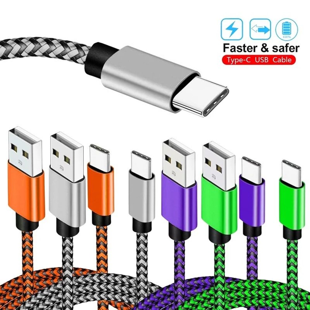 3m USBA To USBC Nylon Braided Fast Charging Data Cable 3A 0