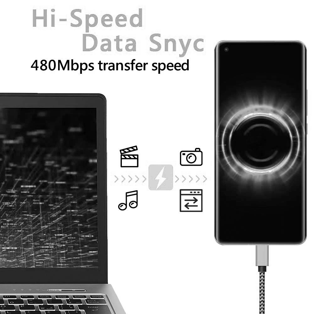 3m USBA To USBC Nylon Braided Fast Charging Data Cable 3A 3