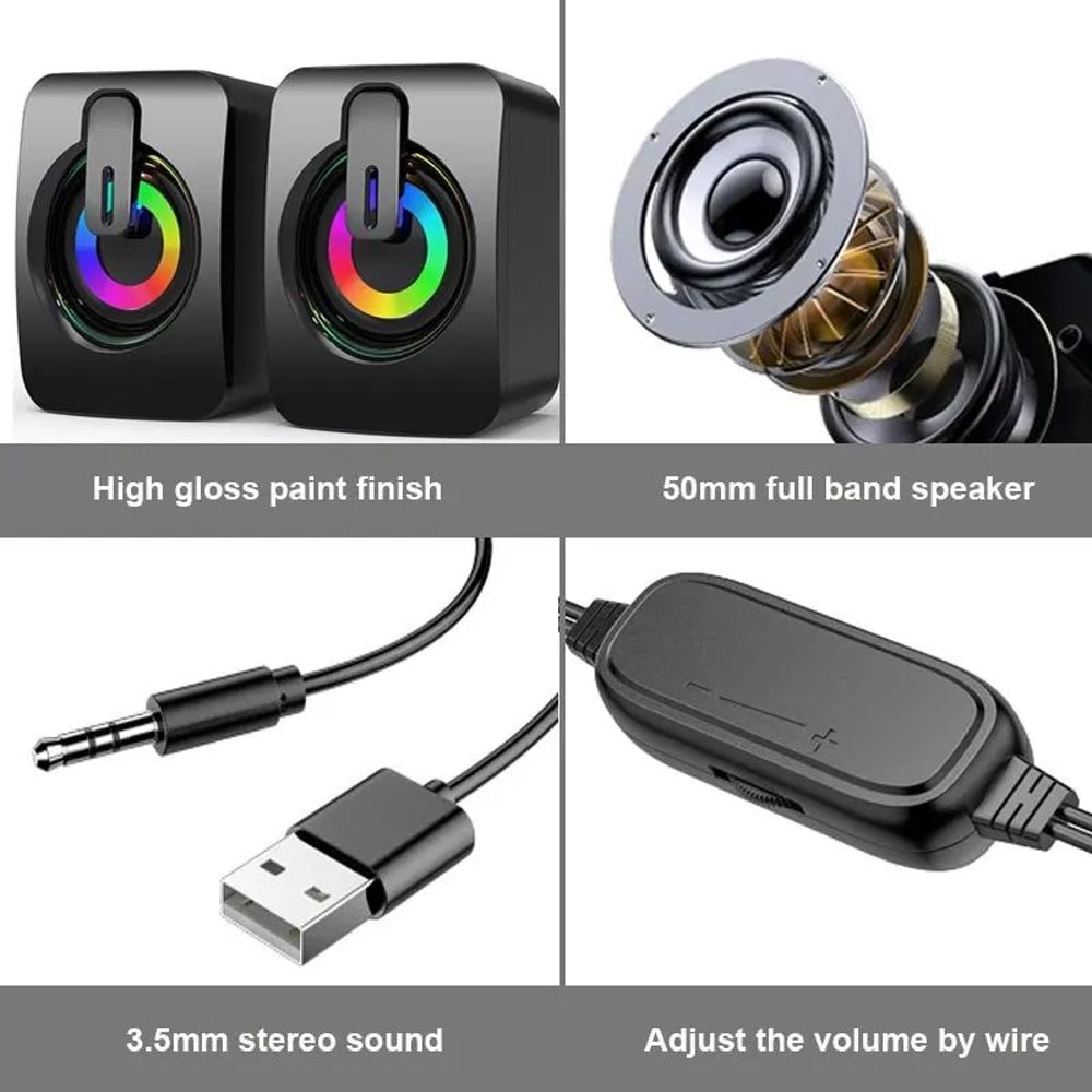 Mini Computer Speakers With Mic USB Power 35mm AUX Stereo For Desktop Laptop 5