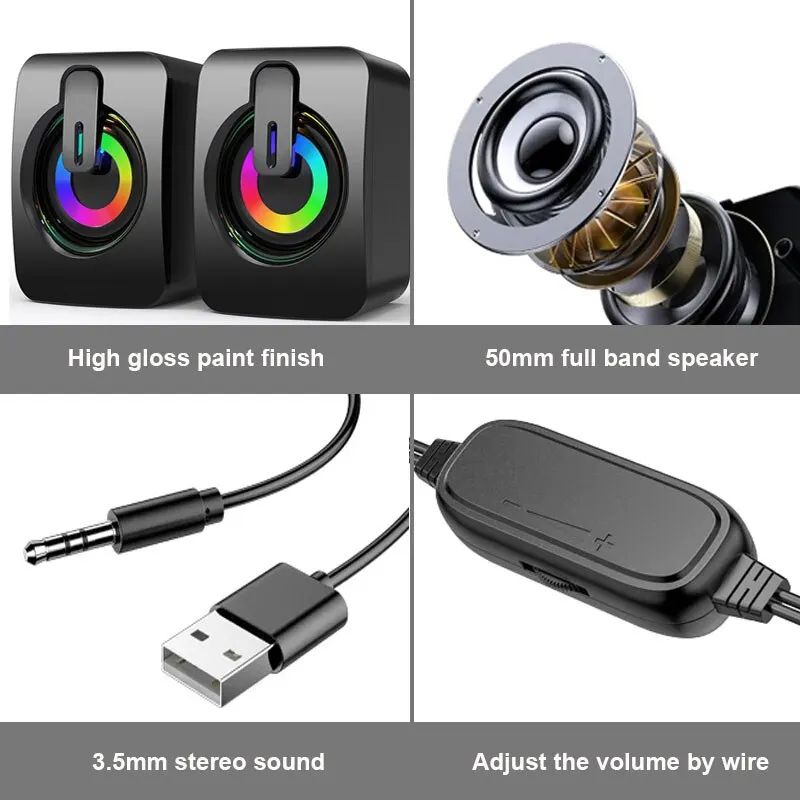 Mini Computer Speakers With Mic USB Power 35mm AUX Stereo For Desktop Laptop 5