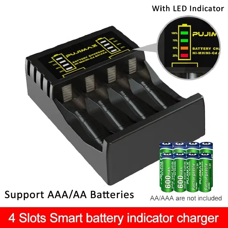 4Slot AA AAA Battery Charger USB Smart Charger With LED Indicators For Rechargeable Batteries 4