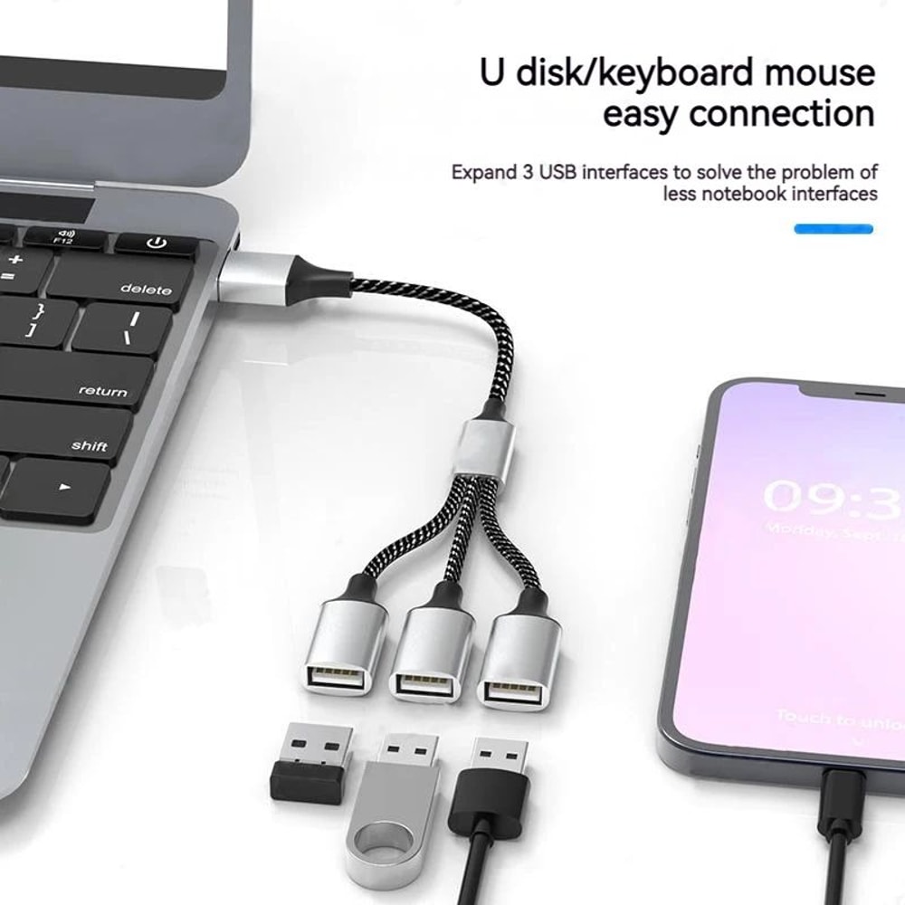 USB C Hub 3Port USB Splitter OTG HighSpeed USB C To USB Adapter For Laptops And PCs 4
