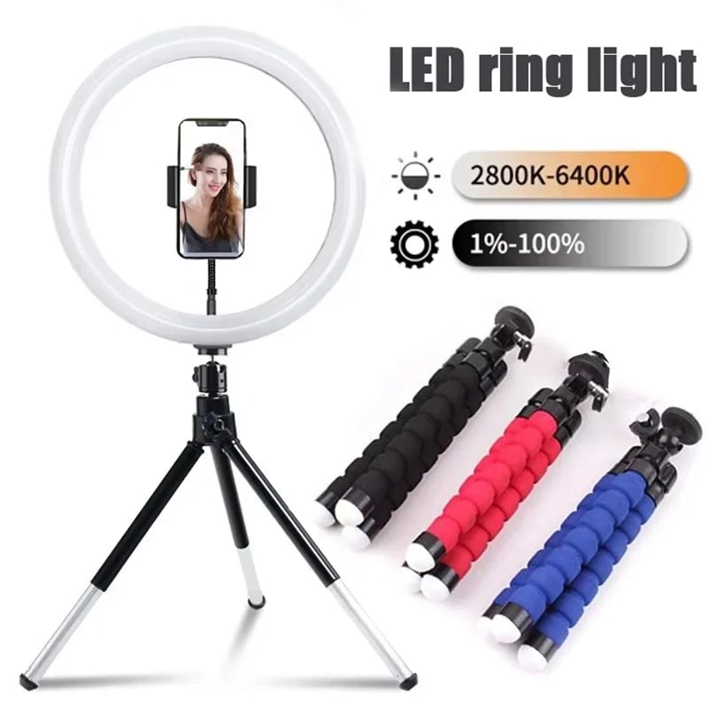 1633cm LED Ring Light With Flexible Tripod Phone Holder For Selfies Live Streaming And Video Calls 0