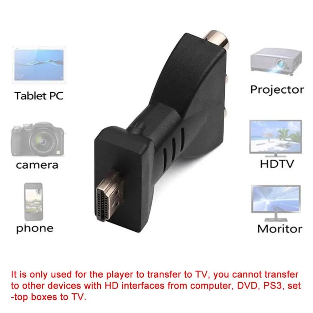 HDMI To RCA Adapter Cable HDMI To AV Converter Lead For Older TVs Projectors AV Inputs 3