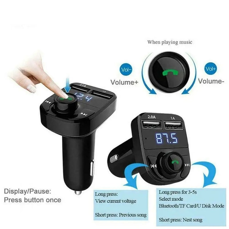 Bluetooth 50 Bluetooth FM Transmitter Car Charger Adapter With Hands Free Calling And Fast Charging 5