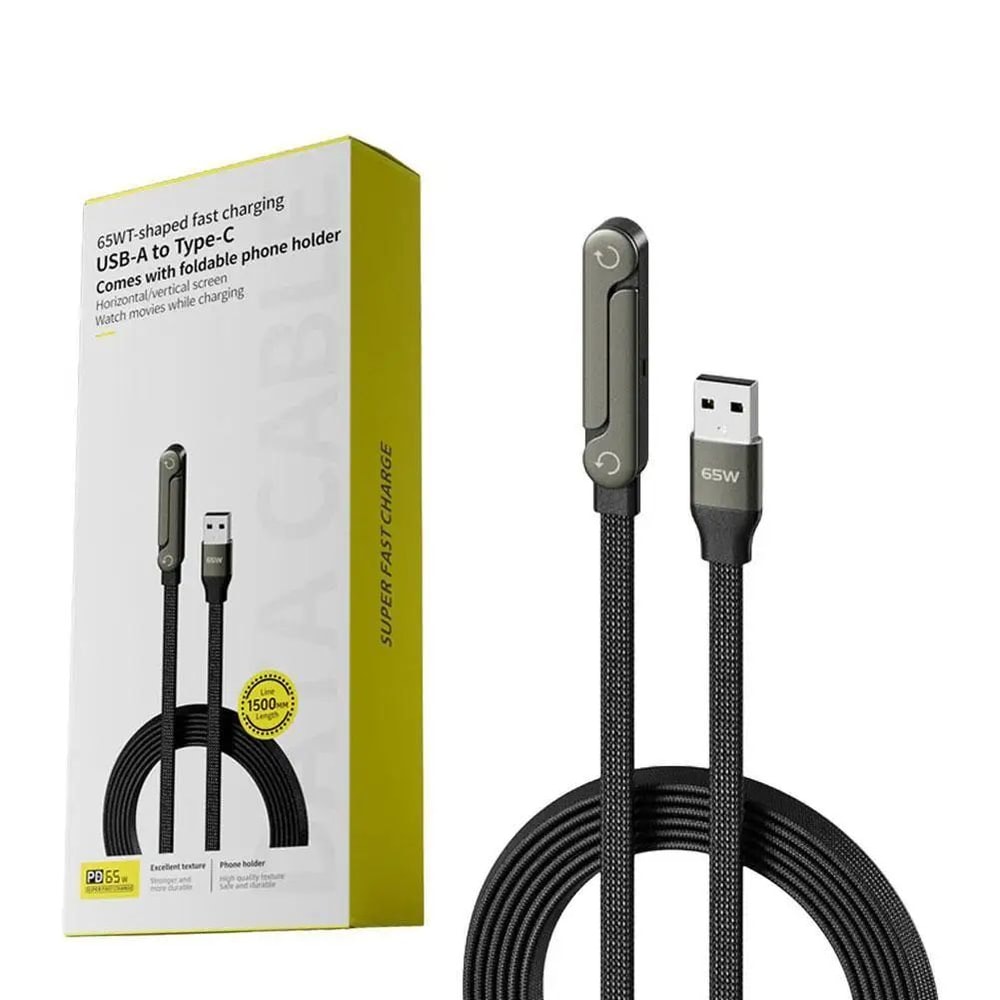 2in1 240W USBC Fast Charging Cable With Foldable Phone Stand Braided 15m 7
