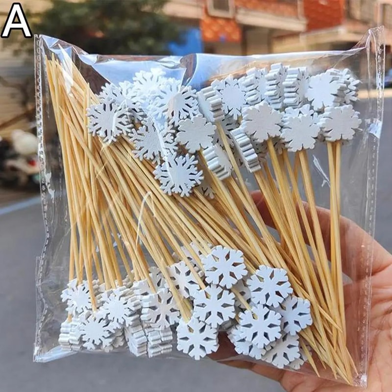 50Piece Christmas Fruit Picks Bamboo Party Fork Set With Santa Snowflake Tree Reindeer Designs 6