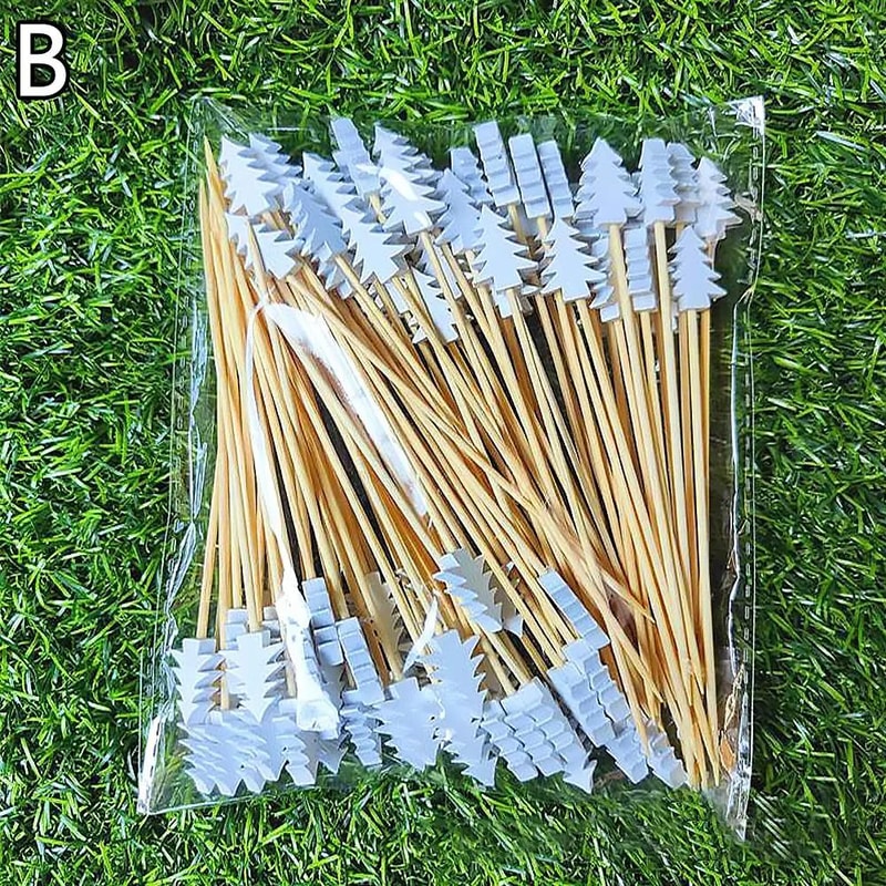 50Piece Christmas Fruit Picks Bamboo Party Fork Set With Santa Snowflake Tree Reindeer Designs 7