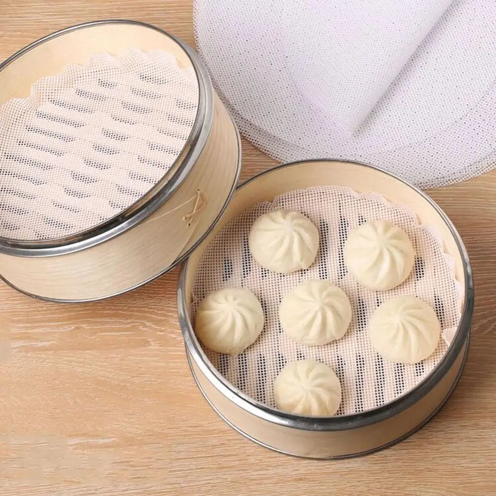 Reusable Silicone Steamer Liner Mat For Bamboo Steamers Dumplings Buns Round NonStick Mesh 5