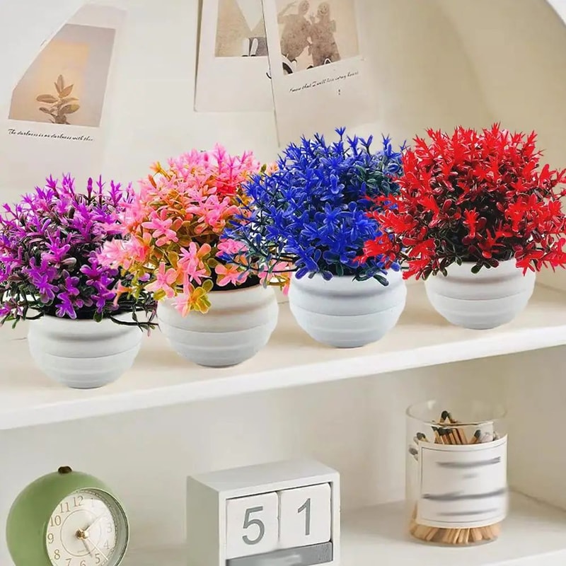 Mini Faux Bonsai Face Pot Desk Decor For Home Office Tabletop 4