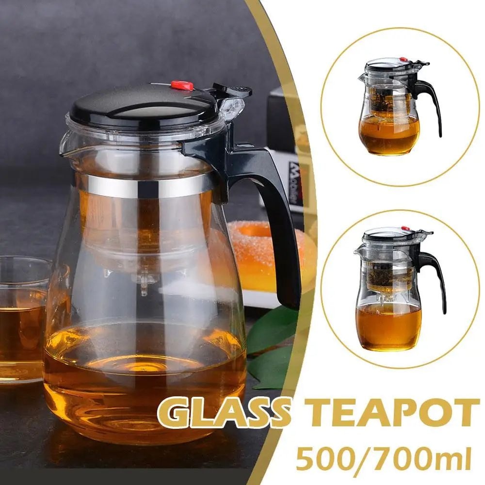 Heat Resistant Glass Teapot Set With Infuser Drum Shape Clear Tea Pot For Home Office 0