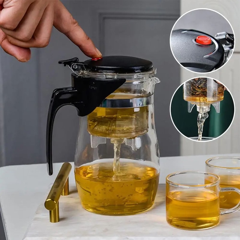 Heat Resistant Glass Teapot Set With Infuser Drum Shape Clear Tea Pot For Home Office 1