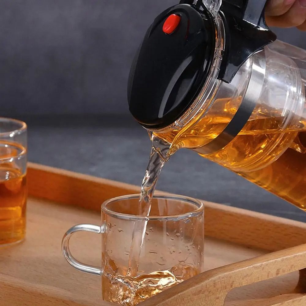 Heat Resistant Glass Teapot Set With Infuser Drum Shape Clear Tea Pot For Home Office 3
