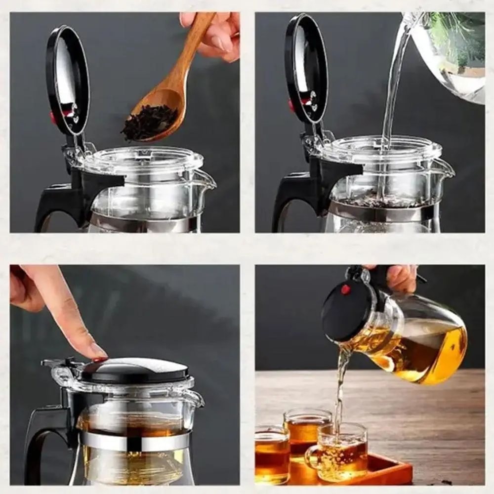 Heat Resistant Glass Teapot Set With Infuser Drum Shape Clear Tea Pot For Home Office 5