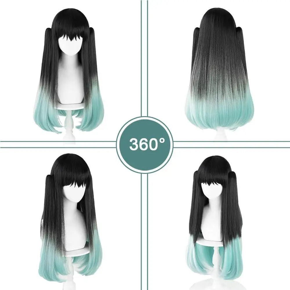 Muichiro Tokito Cosplay Wig BlacktoCyan Gradient HeatResistant Synthetic Anime Wig 1