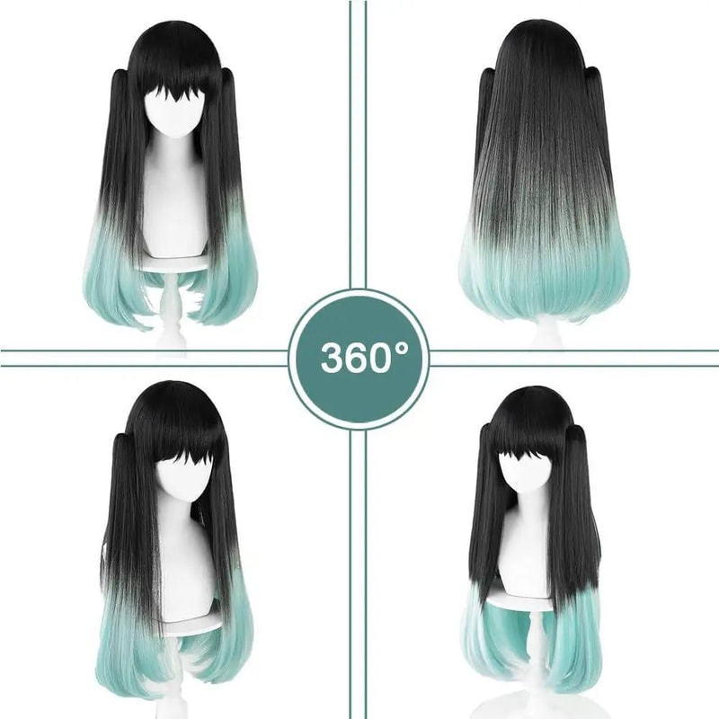 Muichiro Tokito Cosplay Wig BlacktoCyan Gradient HeatResistant Synthetic Anime Wig 1
